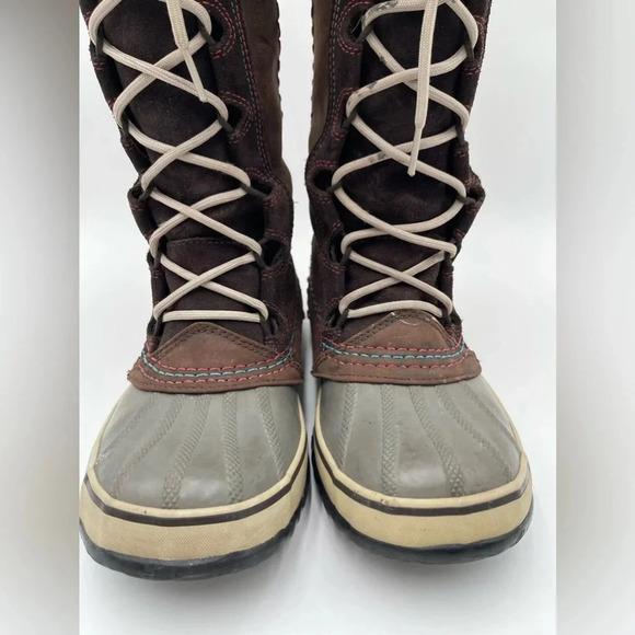 Sorel Cate the Great Tall Women’s Sz 7 Faux Fur Tusk Brown Leather Winter Boots - Picture 6 of 14